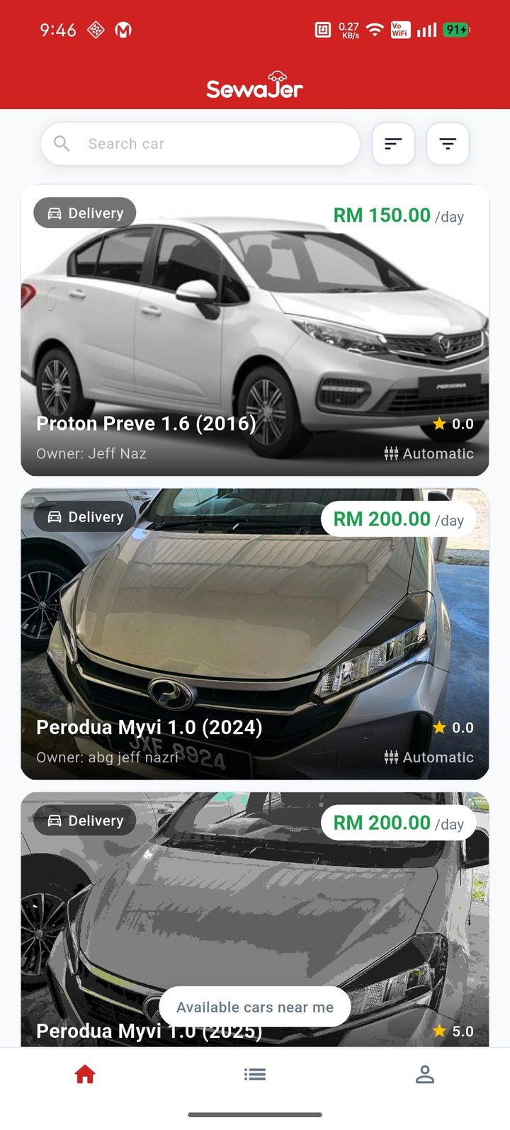 SewaJer app screen